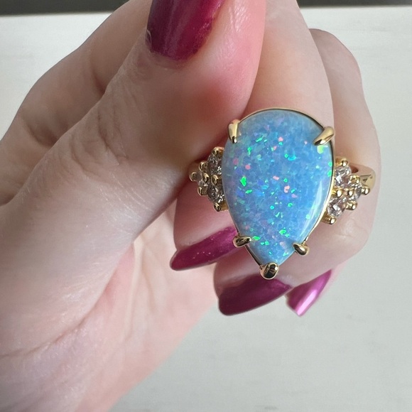 Lab Created Blue Opal Ring - Picture 2 of 5
